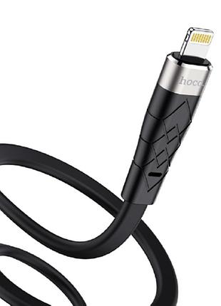 Кабель hoco lightning angel flat silicone data cable x53 1m 2.4a black