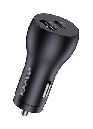 Адаптер автомобильный awei c-822 1usb/1type-c qc/pd 3a 18w black