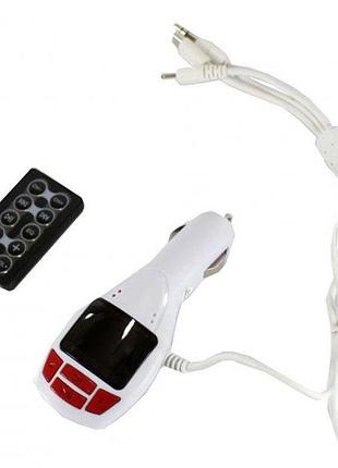 Трансмитер fm mod cm-7010 lcd mp3/usb/sd со шнуром для зарядки телефона белый