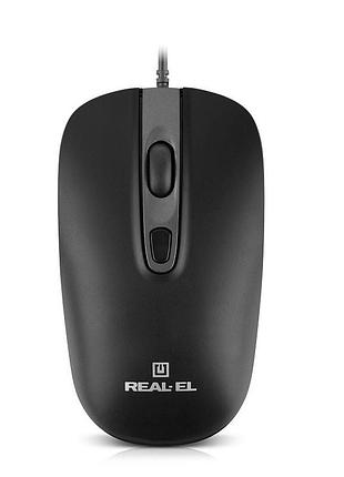 Проводная мышь компьютерная real-el rm-222, 1600 dpi, прорезиненное колесо прокрутки, черная (el123200040)