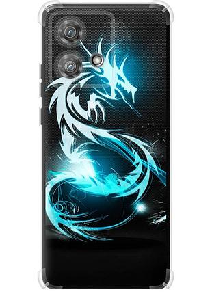 Чехол силикон с усиленными углами на телефон motorola edge 40 neo бело-голубой огненный дракон