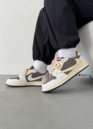 Женские кроссовки nike air jordan 1 low x travis scott olive / стильные кроссовки на каждый день