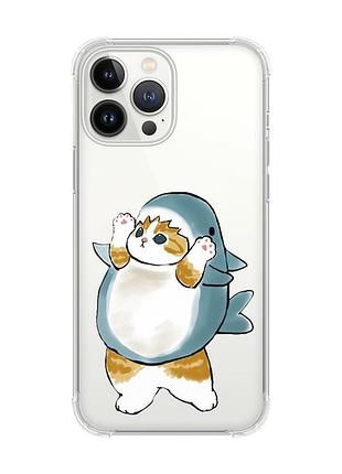 Чехол с утолщёнными углами на iphone 14 pro max :: котенок акула (принт 379)