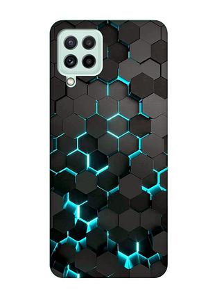 Матовый чехол с бирюзовыми боками на samsung galaxy m32/m22/a22 4g соты 3d (принт 357)