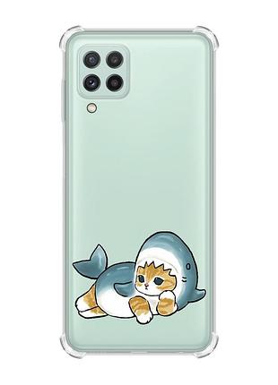 Чехол с утолщёнными углами на samsung galaxy m32/a22/m22 4g :: котенок акула (принт 355)