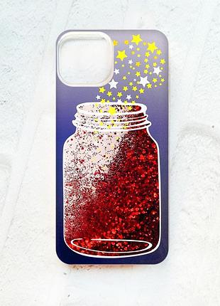Чехол с плавающими блестками на iphone 13 красный :: банка со звёздами (принт 366)