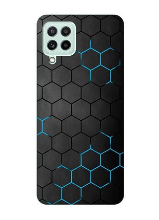 Матовый чехол с бирюзовыми боками на samsung galaxy m32/m22/a22 4g :: фон соты (принт 359)
