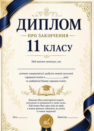 Диплом про закінчення 11 класу випускник школи а4