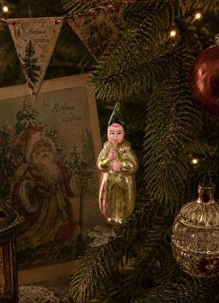 1950-ті!🎄🎭 клоун з дудочкою радянська ялинкова серія цирк каталожна  іграшка скляна в емалях ручний розпис прищепка срср новорічна на ялинку