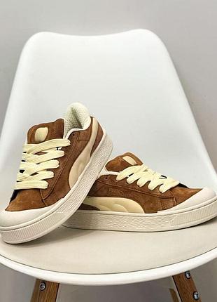 Кросівки puma suede xl beige brown / дуті кросівки пума суеде бежеві з коричневим / y2k / sk8