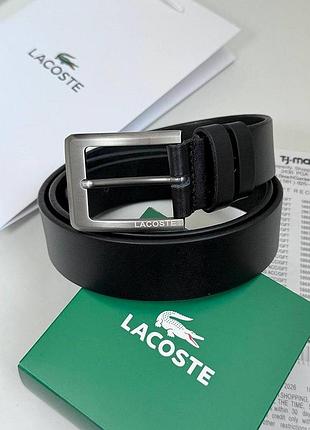 Чоловічий ремінь lacoste з натуральної шкіри, чоловічий ремінь лакоста 130 см, ремінь зі шкіри чорного кольору