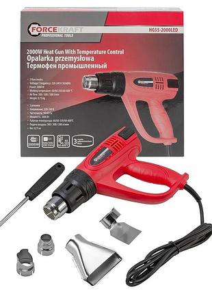 Фен промышленный 2000w 50/60hz 60/350/600°c 50/300/500l/min "forcekraft" hg55-2000led