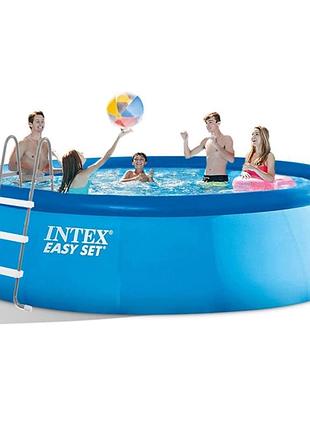 Бассейн надувной intex круглый семейный 457х107 см, 12430 л, синий