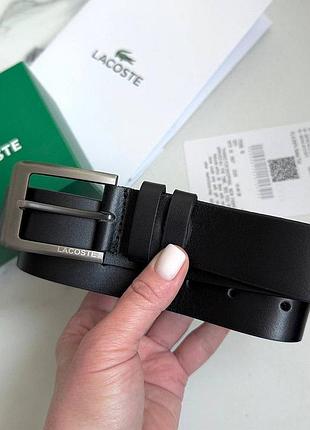 Чоловічий ремінь lacoste з натуральної шкіри, чоловічий ремінь лакоста 130 см, ремінь зі шкіри чорного кольору