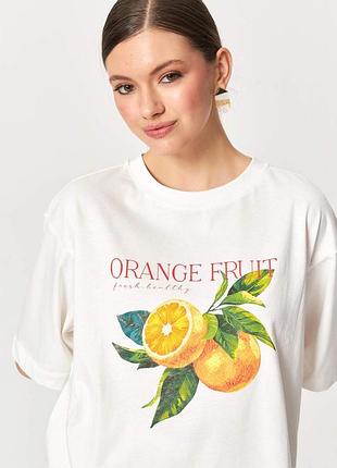 Біла жіноча футболка orange state з принтом цитрусів, 100% бавовна
