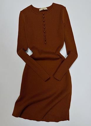 Sezane la76le женское коричневое вязаное мини платье шерсть мериноса с длинными рукавами оригинал