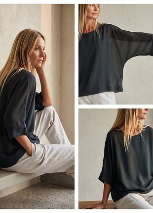 Блуза zara woman шифонова оверсайз із віскозною підкладкою, темно-зелена/графітова