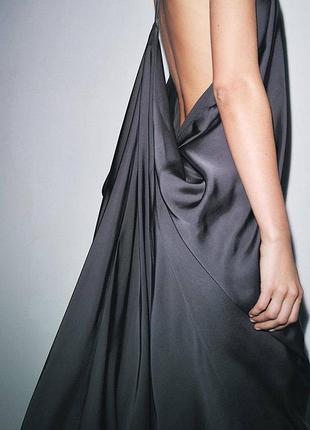 Zara атласное платье макси с открытой спиной