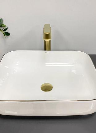 Умывальник (раковина) vbi palermo white rose gold edge накладной