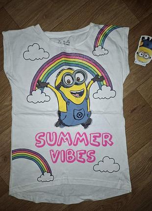 Детская футболка minion миньон 11-12 лет 146-152 для девочки маечки белая