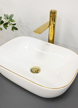 Умывальник (раковина) vbi ravenna white gold edge накладной
