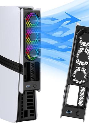 Вентилятор для ps5 pro/slim з автоматичним вимірюванням температури, rgb-підсвічуванням, 3 режимами швидкості обертання, 2 портами