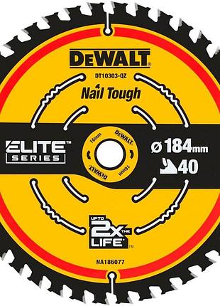 Пиляльний диск dewalt по дереву 184×16 мм, 40 зубців, високоточний різ (dt10303)