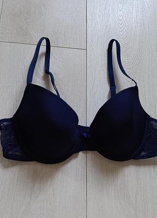 Бюстгальтер базовый синий гладкий бюст ажурный лиф primark 34b 75b 70c