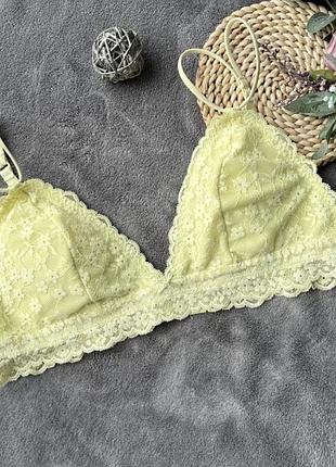 Ажурний бюстгальтер бралет з чашками жовтий мереживо h&m