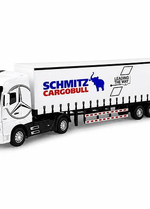 Дитяча іграшкова фура mercedes-benz actros з причепом schmitz металева інерційна модель вантажівки світло звук 31 см