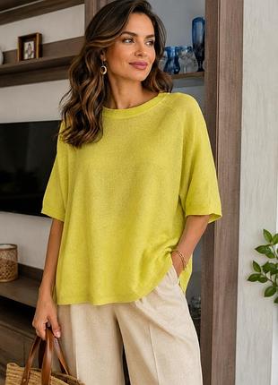 Легкая блуза-паутинка oversize, трикотаж горчичного цвета новая