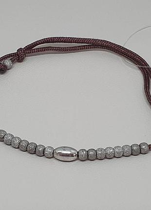 Браслет из текстиля с серебряными вставками. 905-01244 коричневый