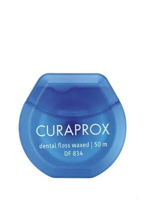 Нитка міжзубна вощена з ароматом м`яти curaprox dental floss waxed, 50 м