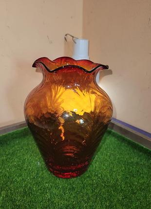 Винтажная стеклянная ваза fenton amberina (гутное стекло).