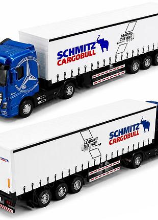 Інерційна металева фура mercedes-benz actros з напівпричепом schmitz 31 см модель вантажівки для дітей зі світлом і звуком
