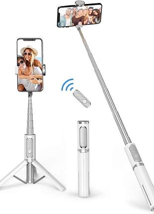 Тренога atumtek селфи-палка, раздвижная 3-в-1, алюминиевая с bluetooth и беспроводным пультом ду, белая
