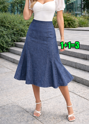 1+1=3 синя джинсова спідниця міді висока посадка marks&spencer, розмір 60 - 62
