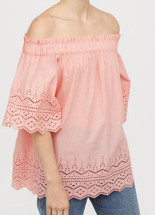 Блуза прошва від h&m футболка м 38-40 46-48 прошви прошвы прошвой прошвою прошвай блузка сорочка відкритими плечима 10-12 ніжна коттон натуральна