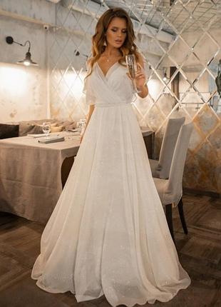 Весельное платье макси, белое, выпускное, платье на фотосессию,40, м- l