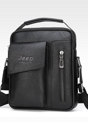 Сумка мужская через плечо планшет jeep черная с ручкой (951)