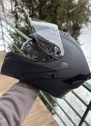 Мото шолом модуляр (трансформер) orlvs helmets чорний, прозорий візер, з окулярами s + подарунки: балаклава, чохол