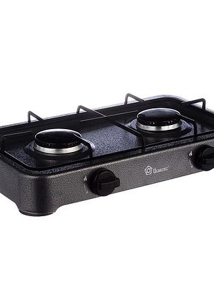 Плита газова domotec ms-6602 настільна на 2 конфорки ∙ сіра