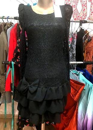 Красивое праздничное черное платье кружево и шифон🧚‍♀️