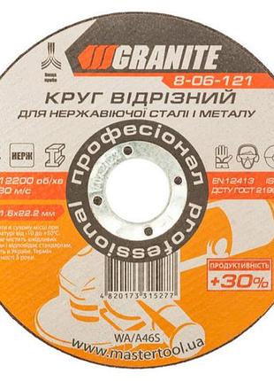 Диск отрезной по металлу granite 125 х 1.6 х 22.2 мм + 30% (8-06-121) (10 шт.)