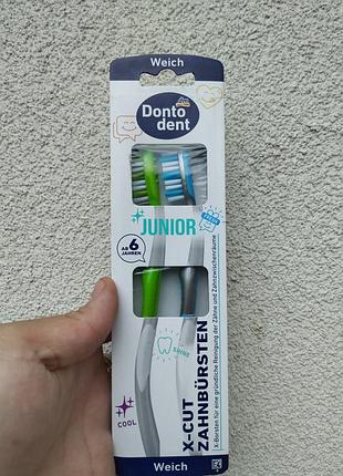Дитячі зубні щітки dontodent junior x-cut 6+ 2 шт – м’які щітки для дітей та брекетів
