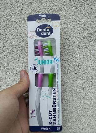 Дитячі зубні щітки dontodent junior x-cut 6+ 2 шт – м’які щітки для дітей та брекетів