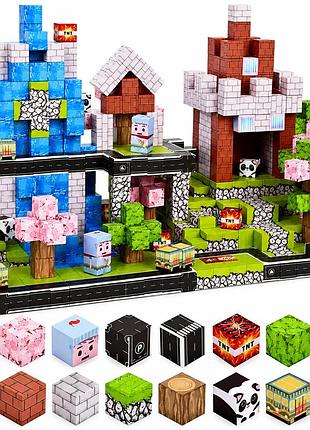 Магнітний конструктор minecraft кристальна фортеця та сакуровий біом 100 деталей — поринь у світ майнкрафт