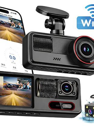 Відеореєстратор на 3 камери і з wi-fi - vehicle blackbox (спереду + позаду + салон) з нічною зйомкою fullhd