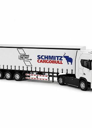 Грузовик scania с прицепом schmitz cargobull 31 см металлическая инерционная фура световые и звуковые эффекты