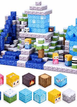 Магнітний конструктор minecraft снігова фортеця та крижаний млин 100 деталей — поринь у світ майнкрафт